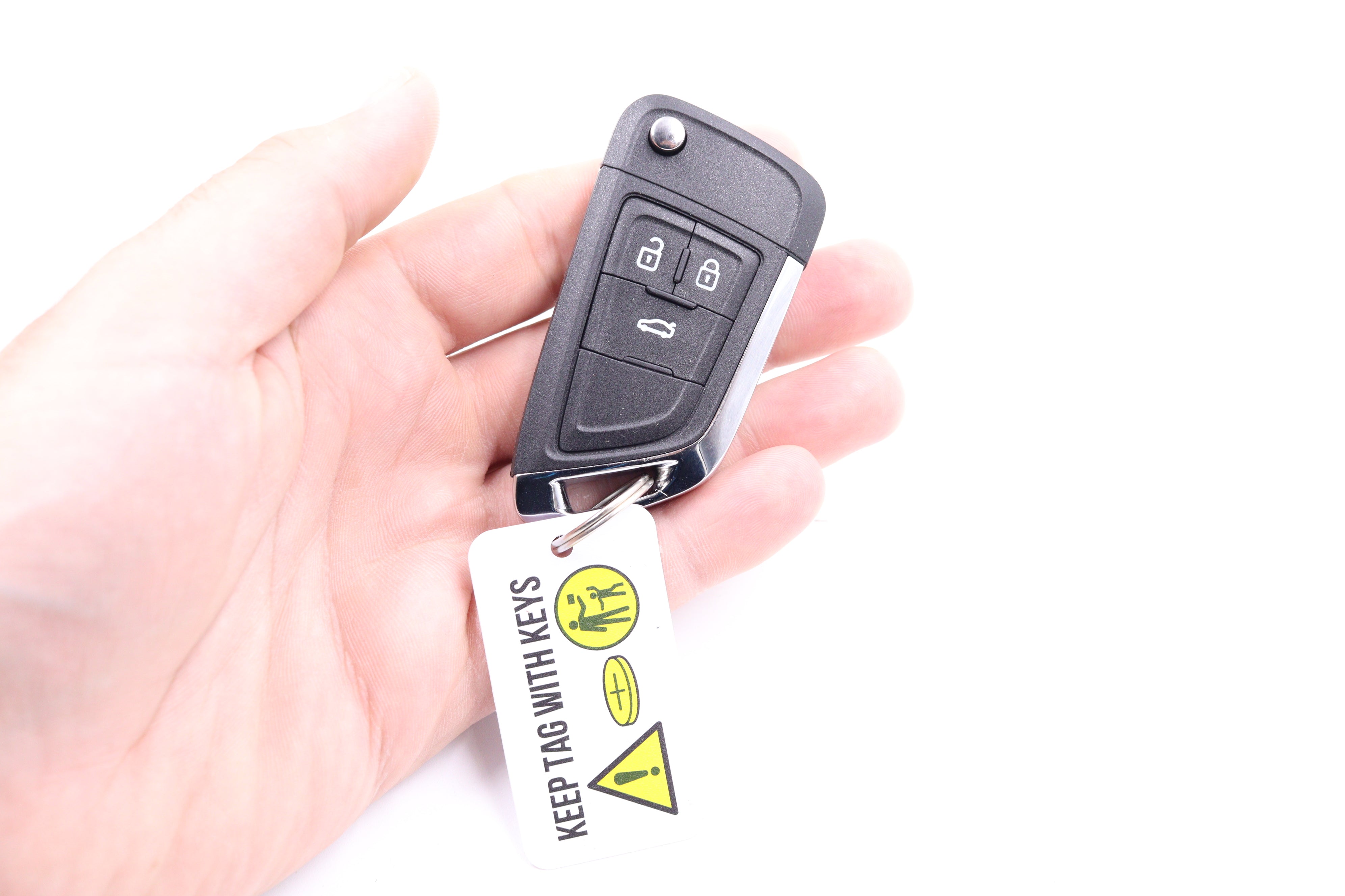100 x Battery Warning Car Key Ring Tags | Remote Pro